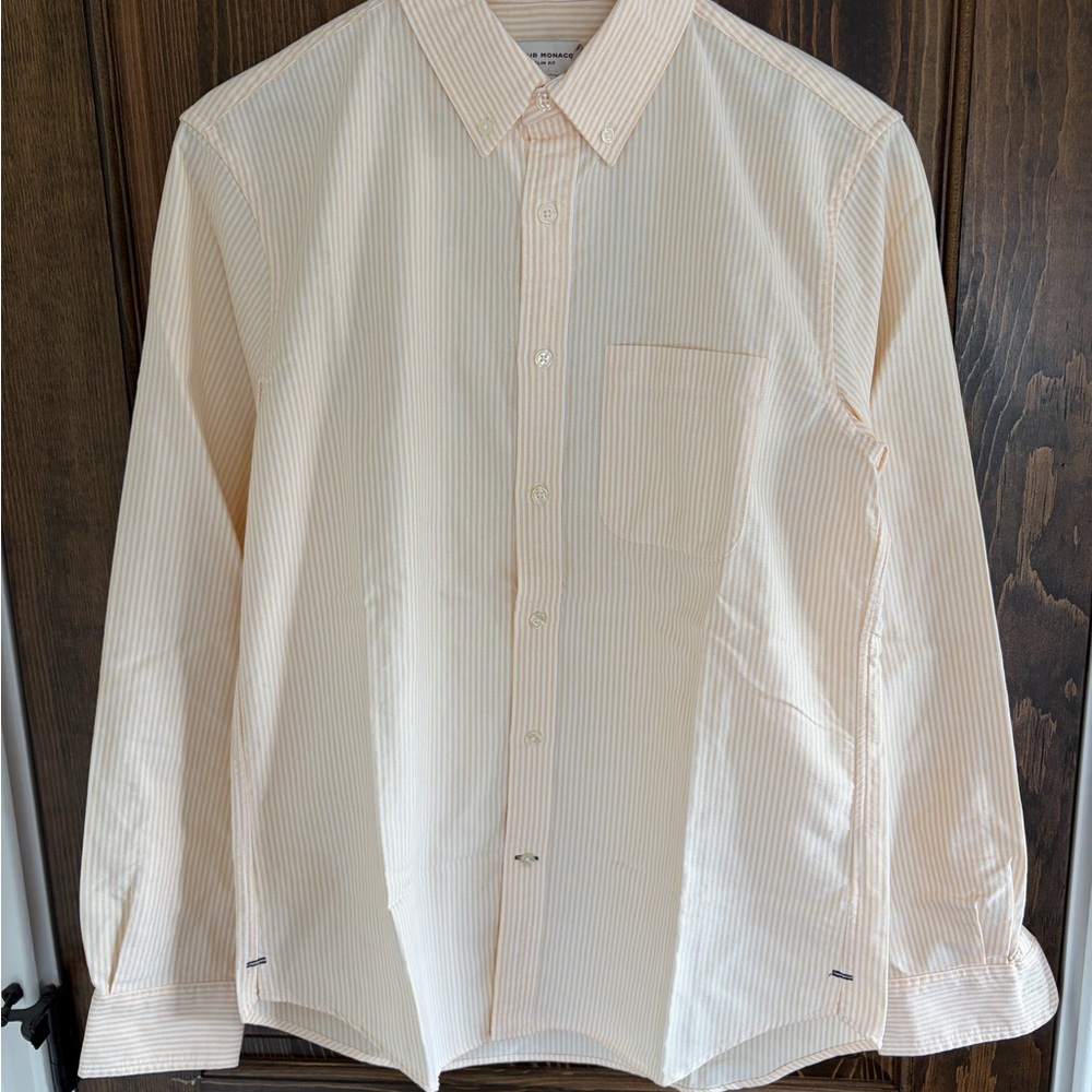 Club Monaco Men's Orange/Beige Striped Button Down Oxford Shirt